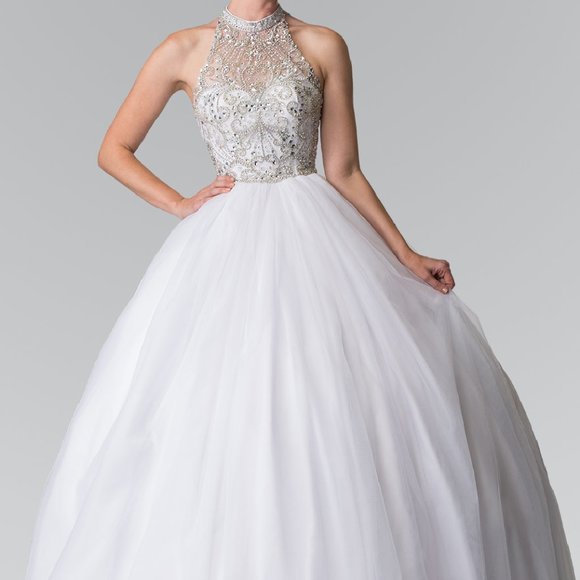 High Neck Sequin Ballgown Prom Dress GSGL2206 - Picture 1 of 9